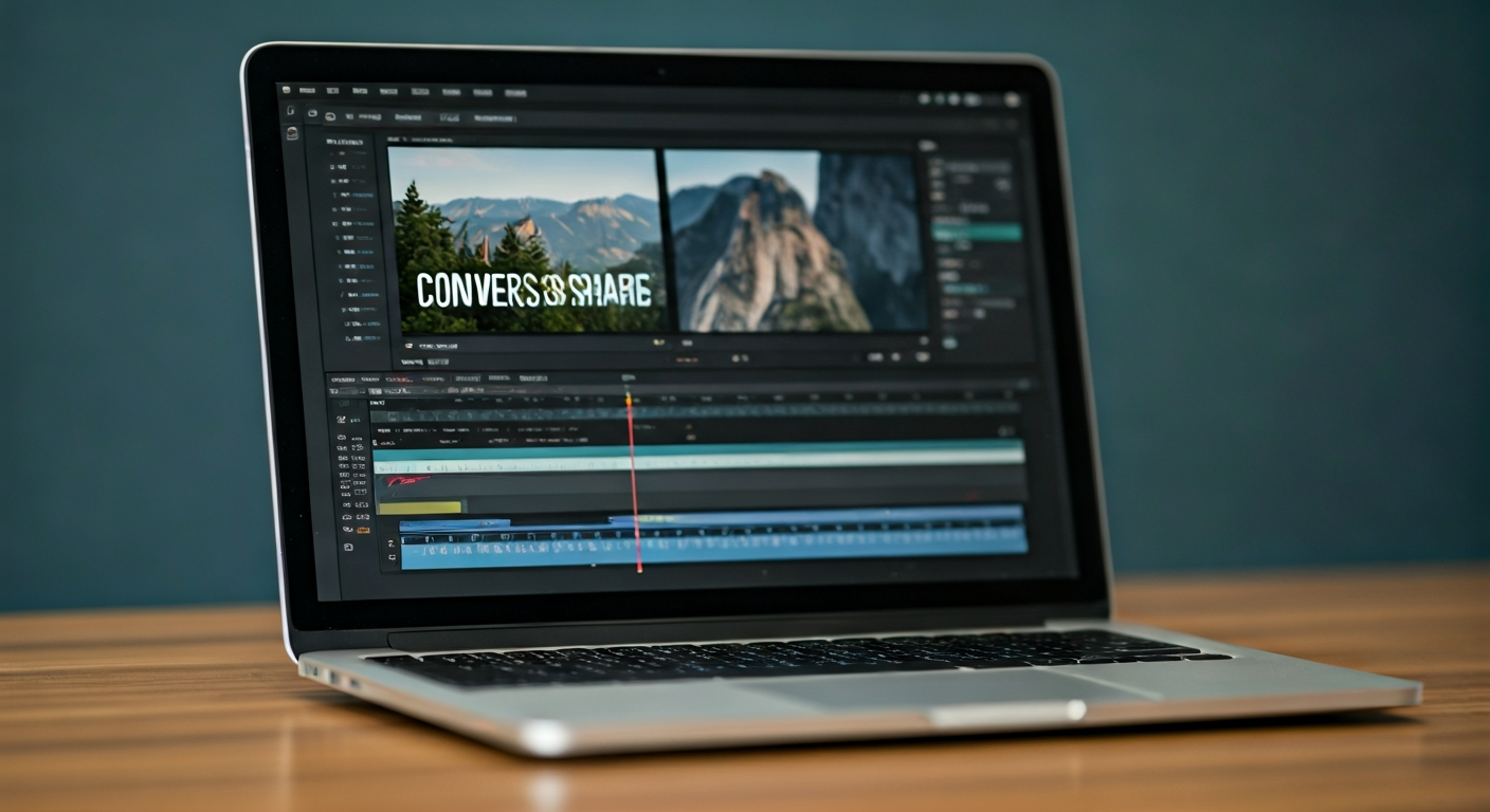 A Mac desktop showing a video file icon with 'Convert & Share' text, symbolizing the process of managing screen recordings.