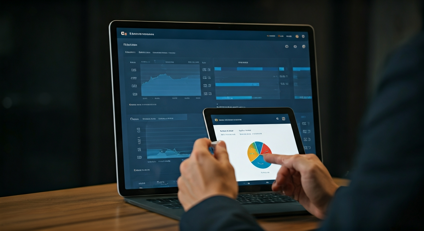 A detailed digital marketing dashboard showing advanced LinkedIn ad campaign performance metrics, charts, and segmentation data on a screen.