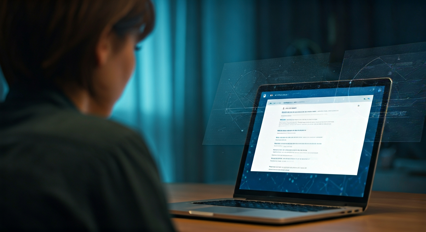 A person looking at a laptop with a blank or nearly blank LinkedIn feed, indicating a missing post.