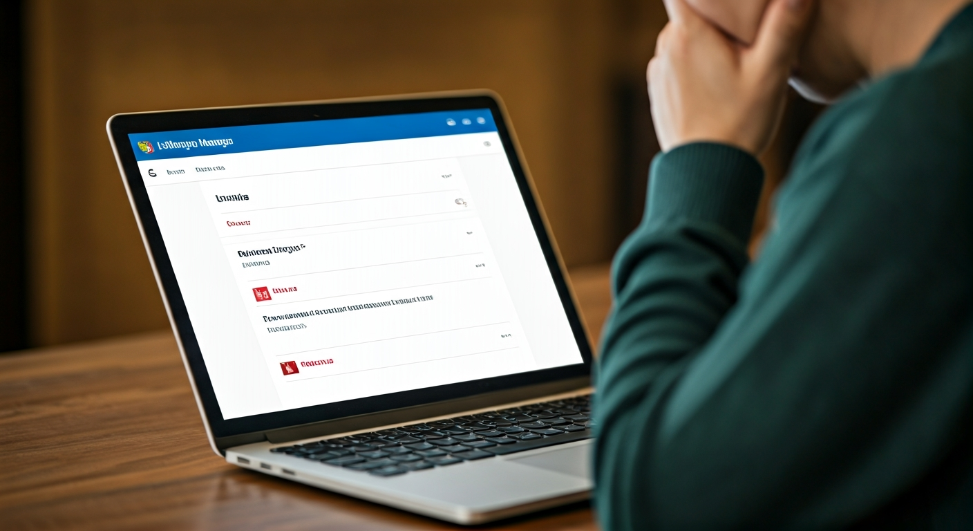 A person looking confused at a laptop displaying a LinkedIn Campaign Manager dashboard, with a specific campaign highlighted and showing an 'Inactive' status or error message, suggesting their promotion is not visible.