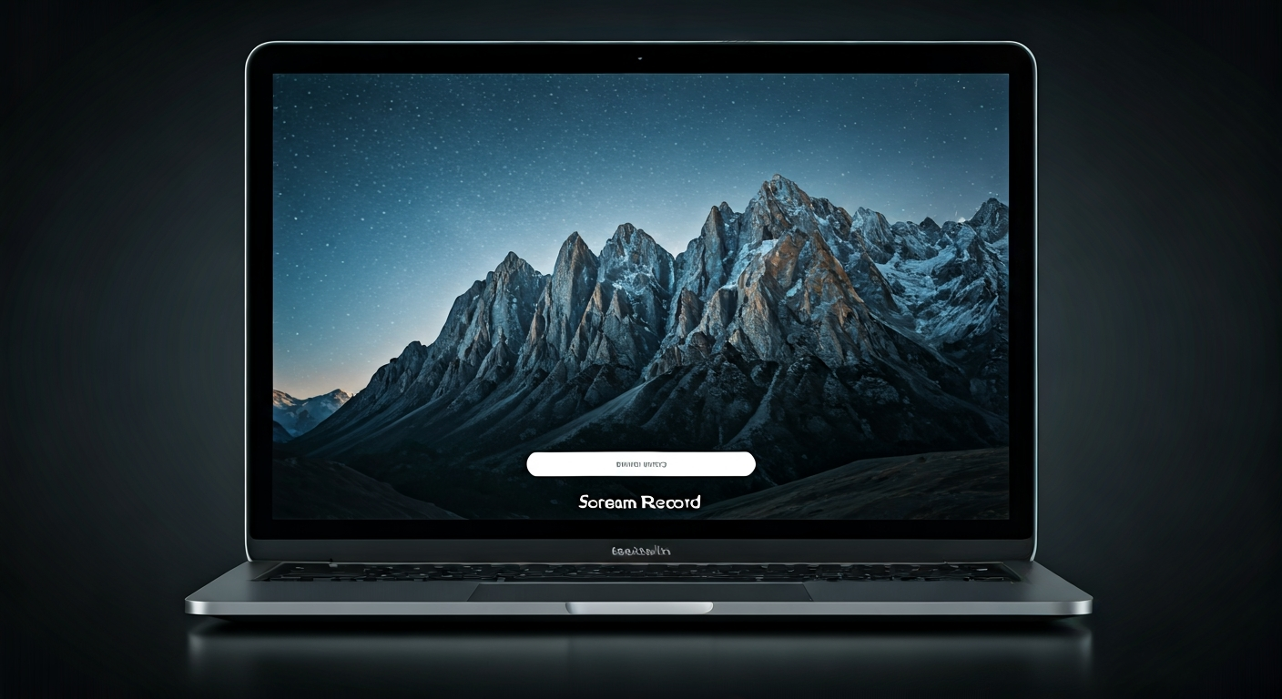 A close-up shot of a MacBook Air screen showing a screen recording interface, with 'Screen Record' text.