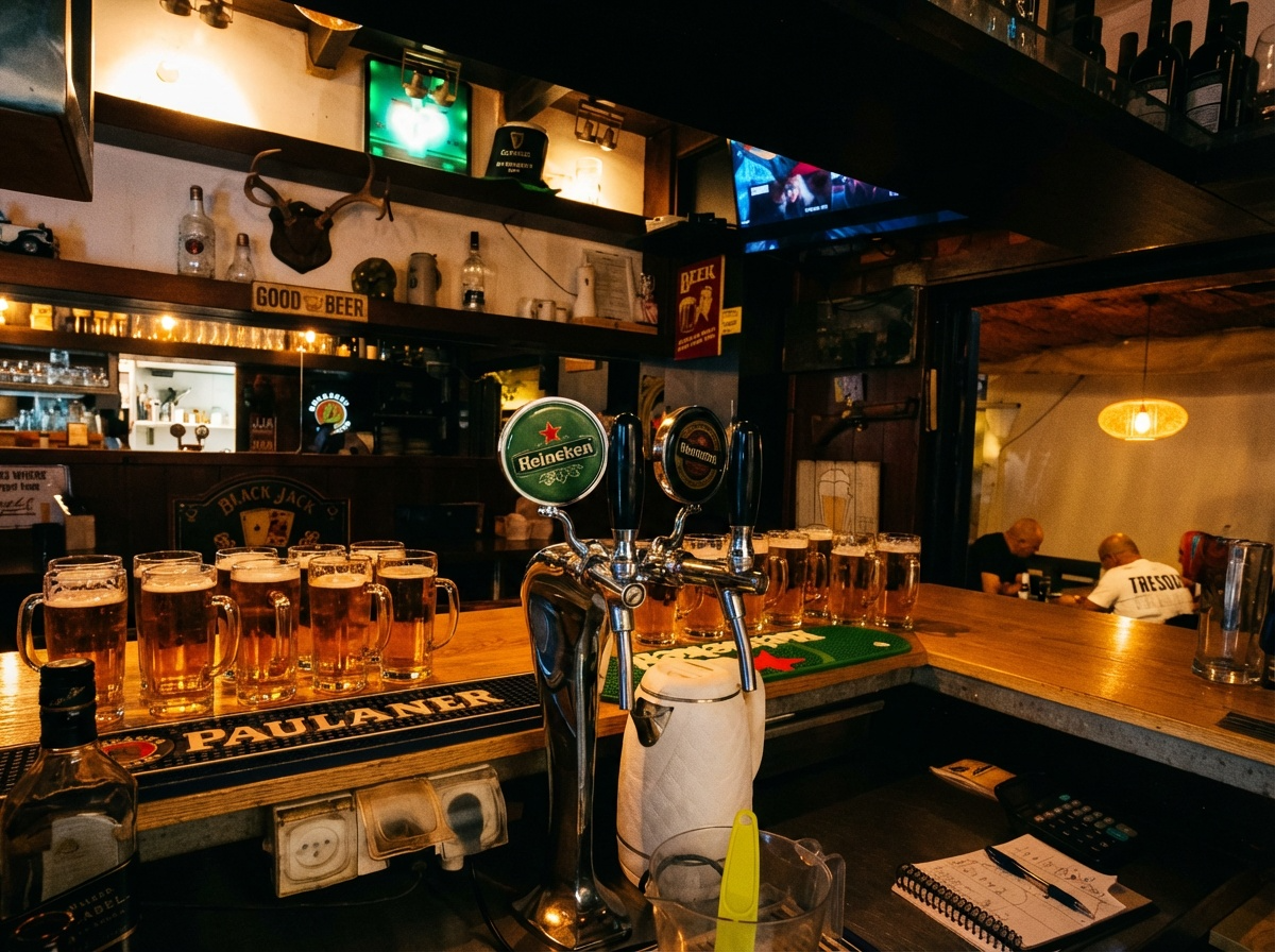 A realistic image depicting the entrance to a cozy bar.