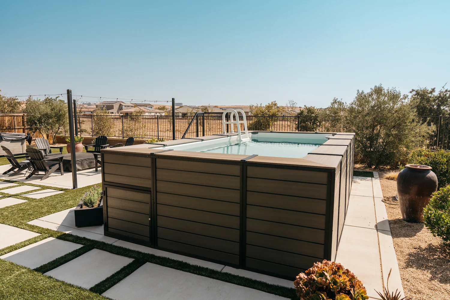 Luxury above-ground pool in a backyard