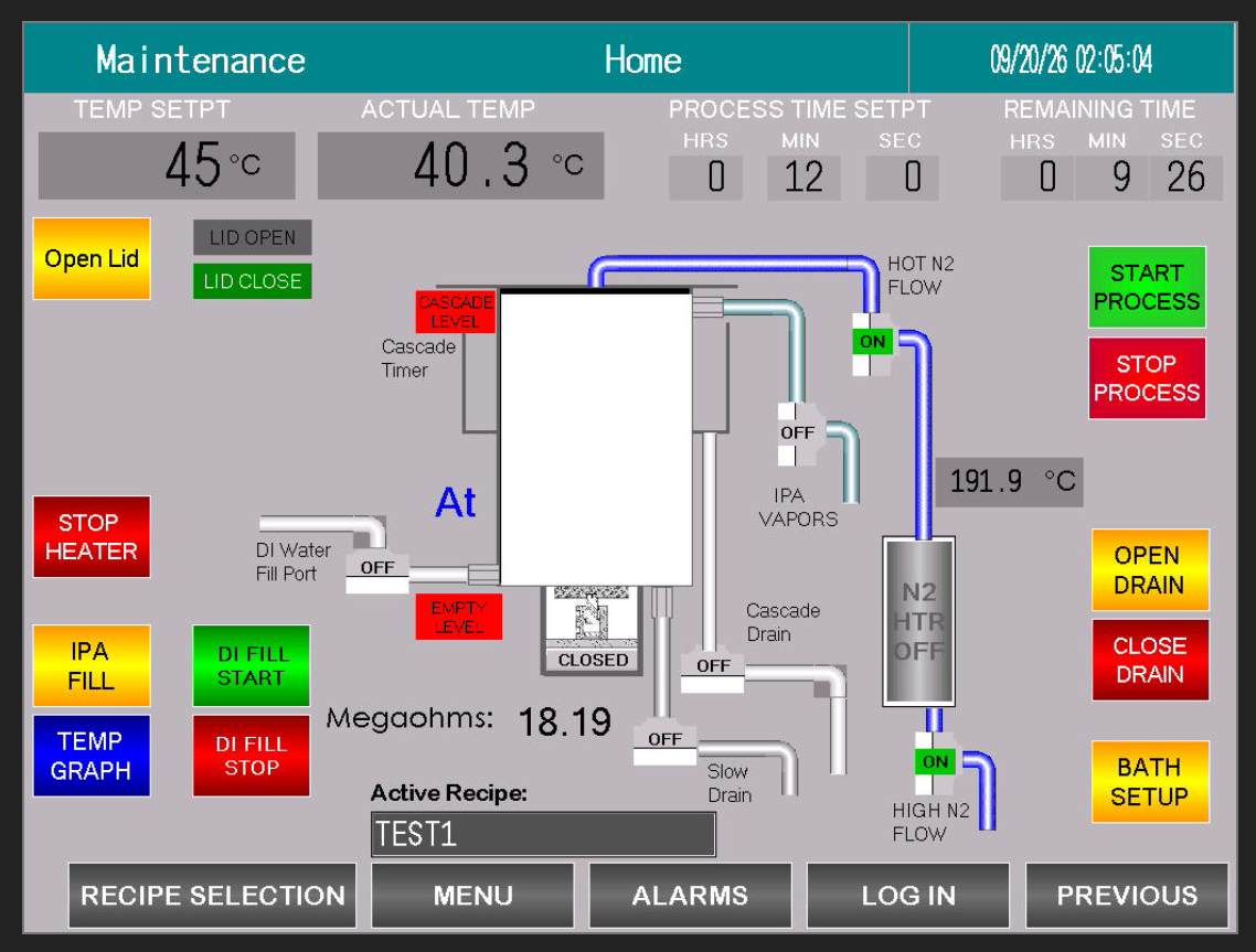 A image of a stand-alone Delta Delta Series IPA Vapor Dryer Control Screen