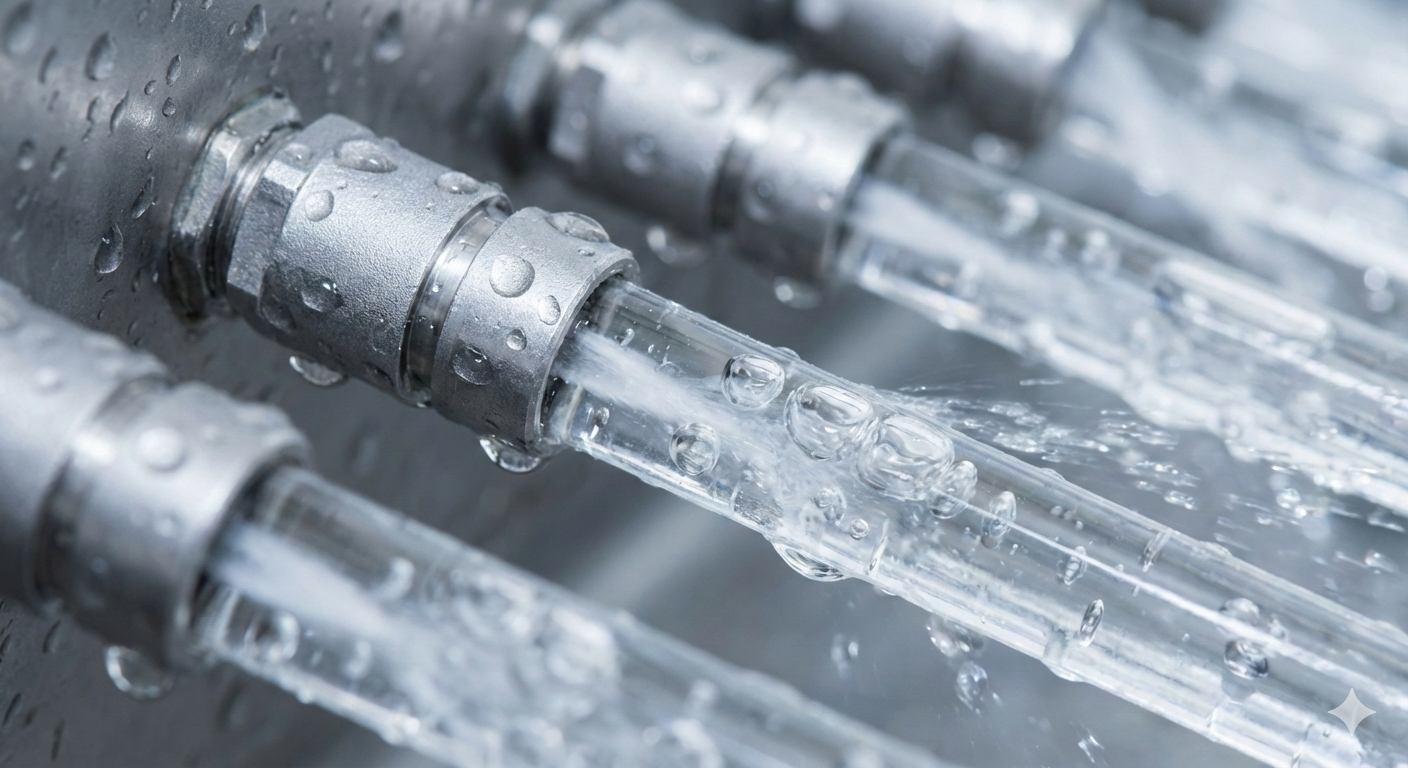 A close up of a tube wash system