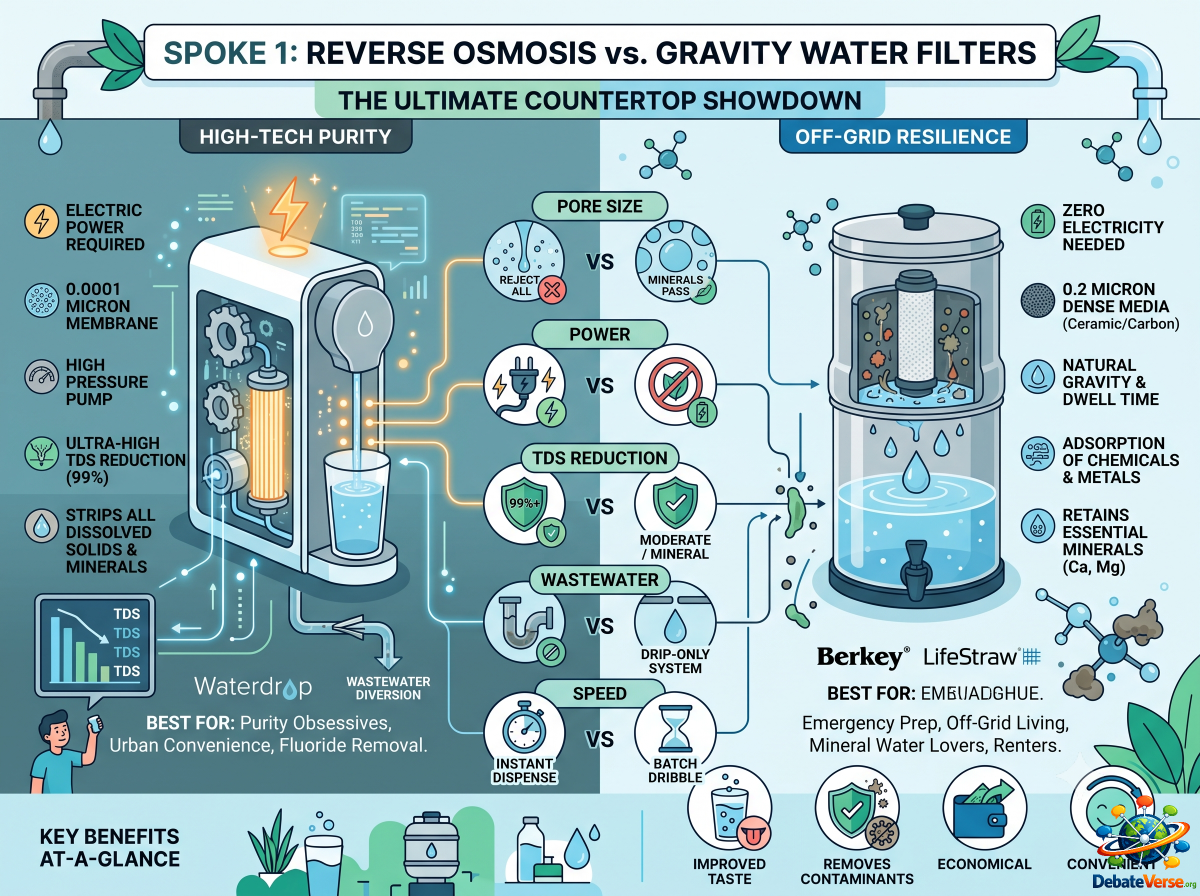 Infographic of Reverse Osmosis vs. Gravity Water Filters: The Ultimate Countertop Showdown