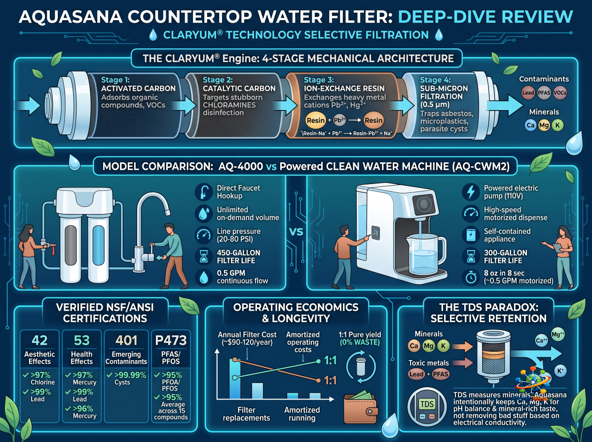 Infographic of Aquasana Countertop Water Filter Review: Claryum® Technology Under the Microscope