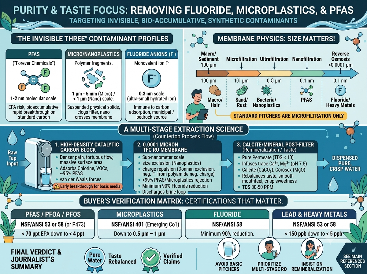 Infographic of The Purity & Taste Focus: Removing Fluoride, Microplastics, and PFAS