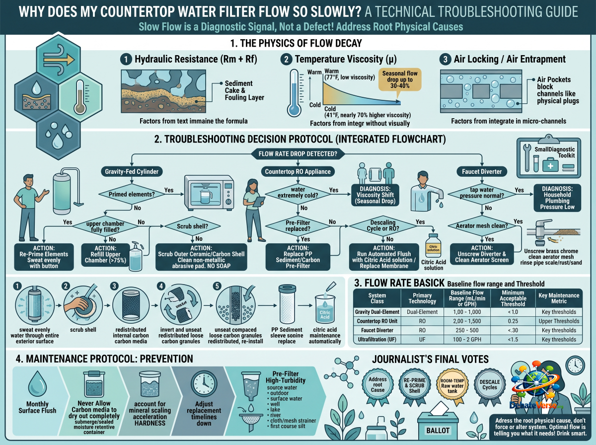 Infographic of Why Does My Countertop Water Filter Flow So Slowly? A Technical Troubleshooting Guide