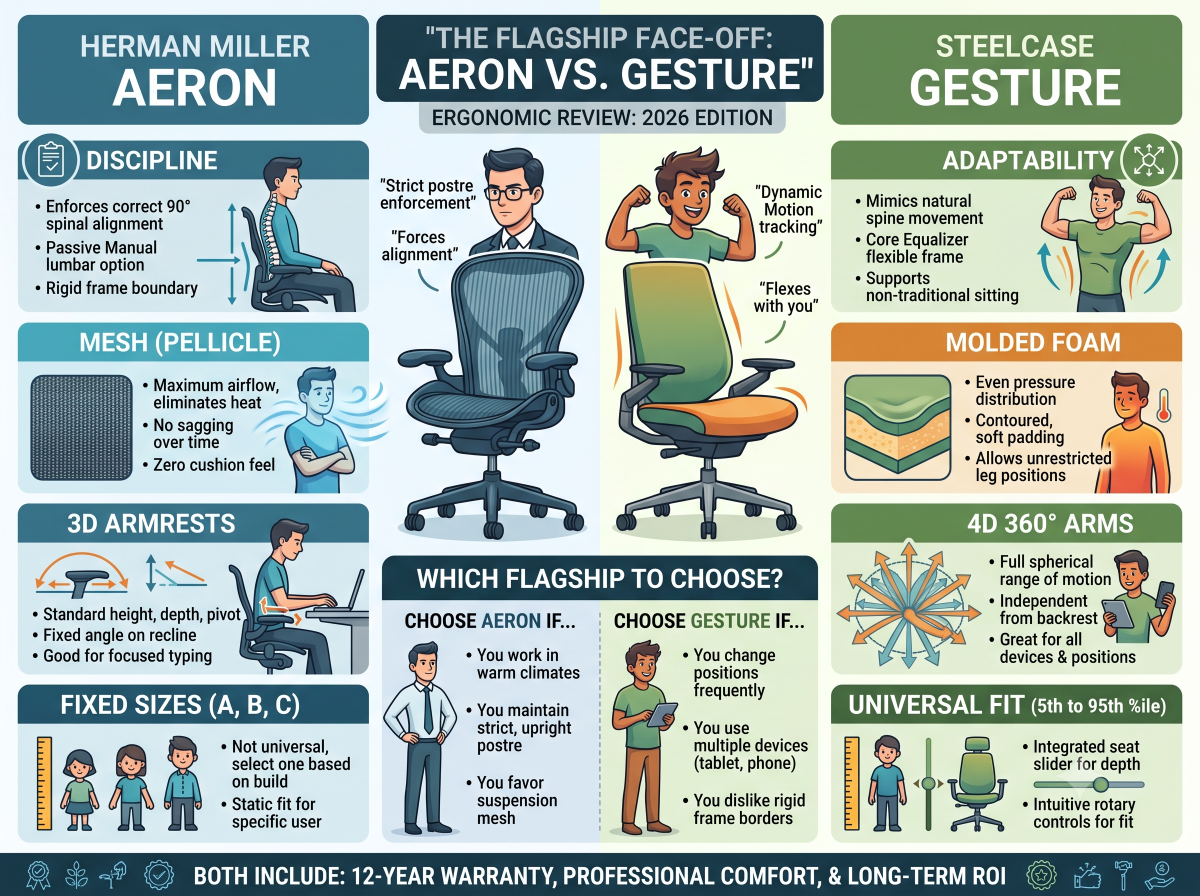Herman Miller Aeron vs. Steelcase Gesture: 2026 Ergonomic Comparison image