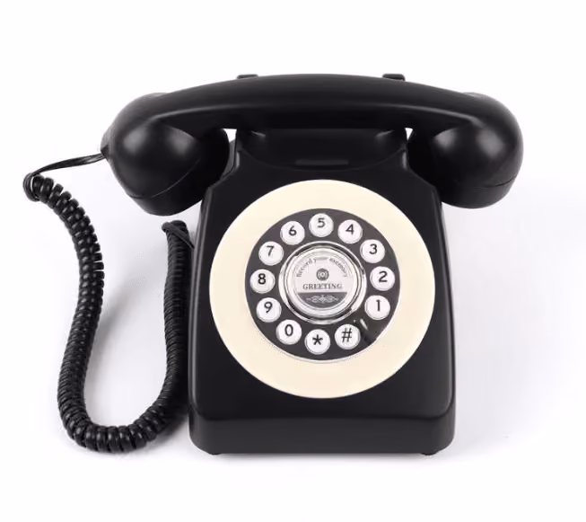 Zwarte bruilofttelefoon met draaischijf-look, audiogastenboek voor bruiloften