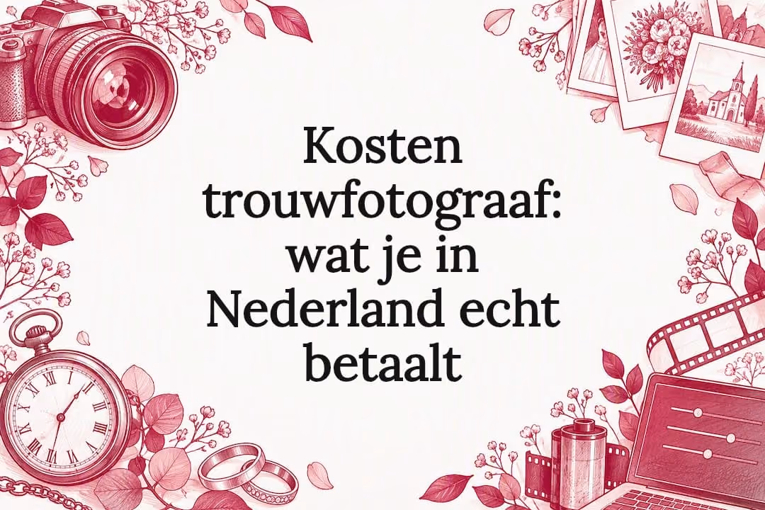 Decoratieve titelkaart met camera- en tijdelementen