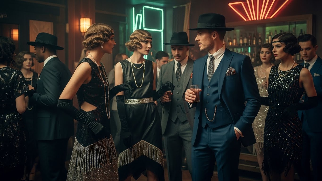 A bustling city street at night