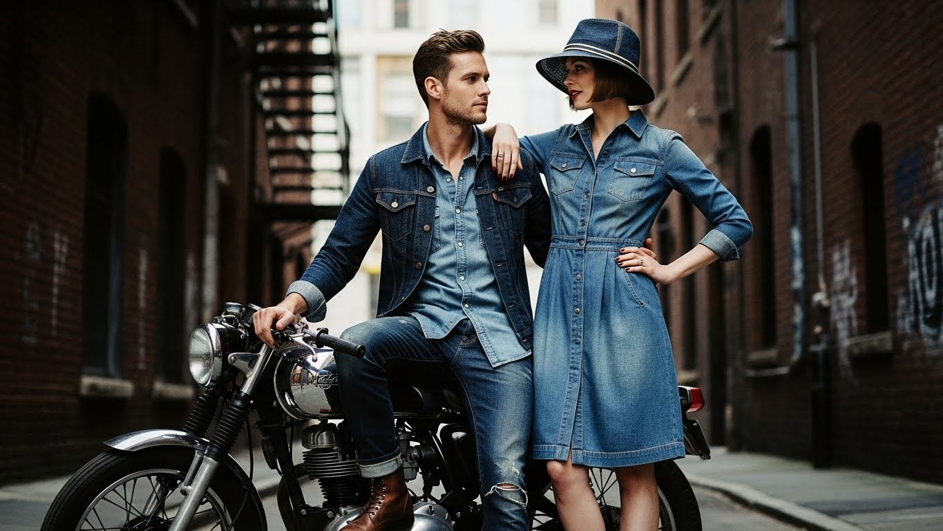 A stack of raw denim jeans