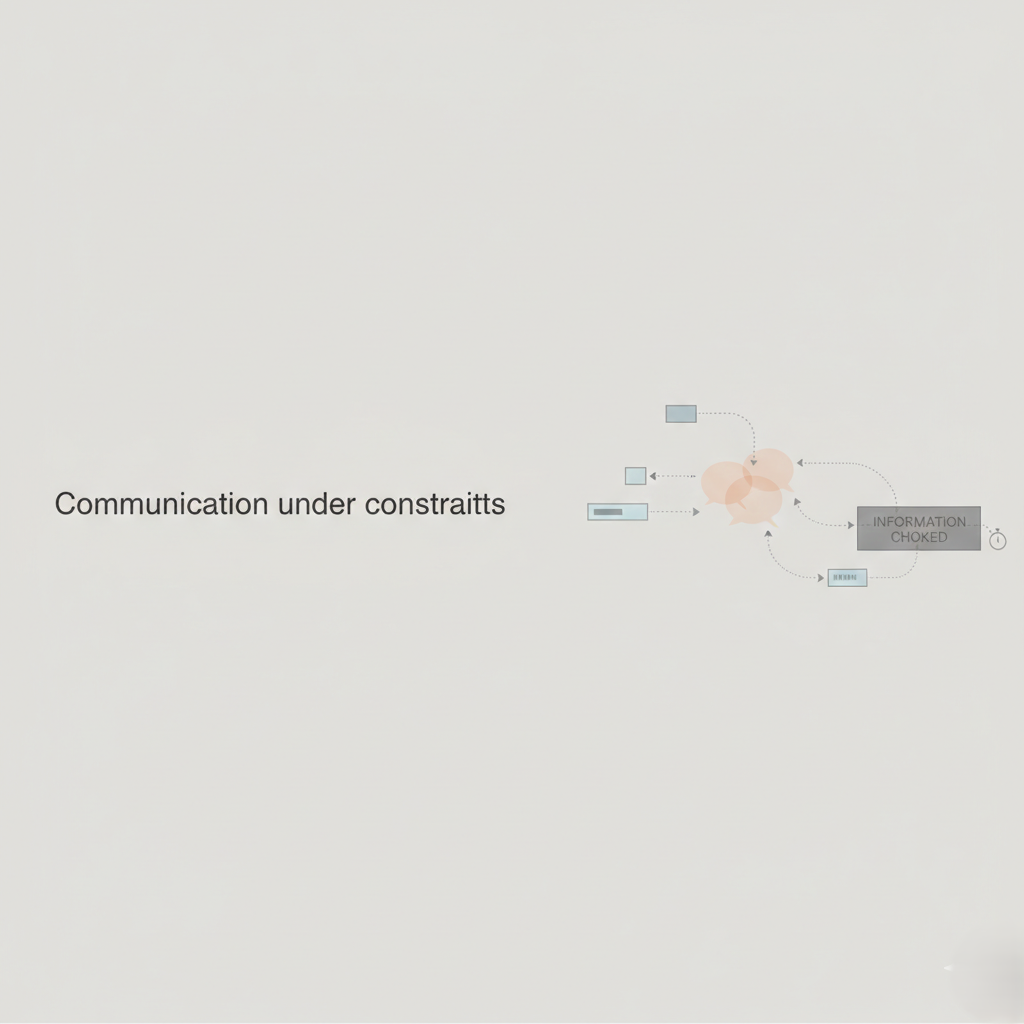 Two people communicating through a narrow channel, representing constraints.