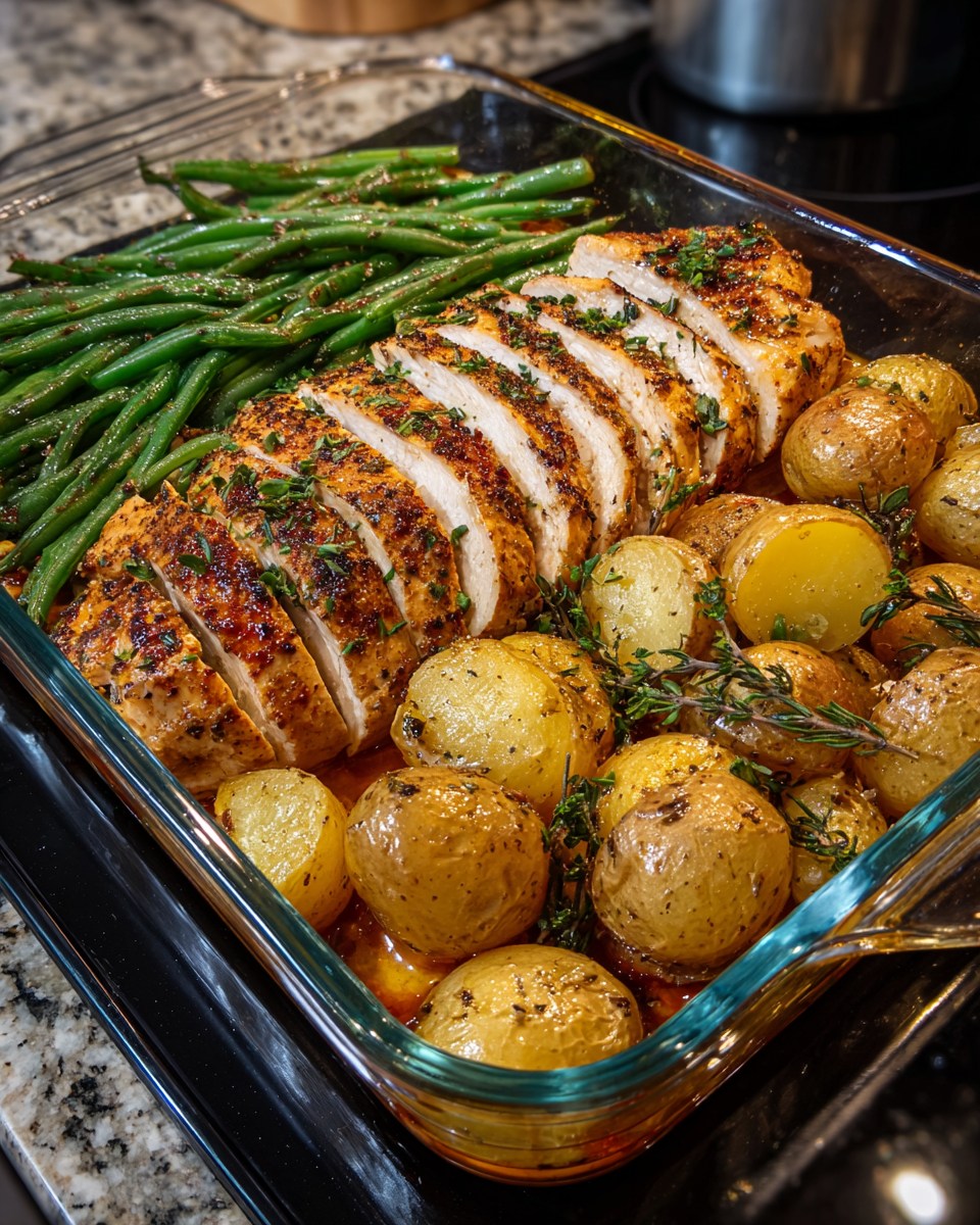 Image of Roasted Chicken Breast with Potatoes and Green Beans