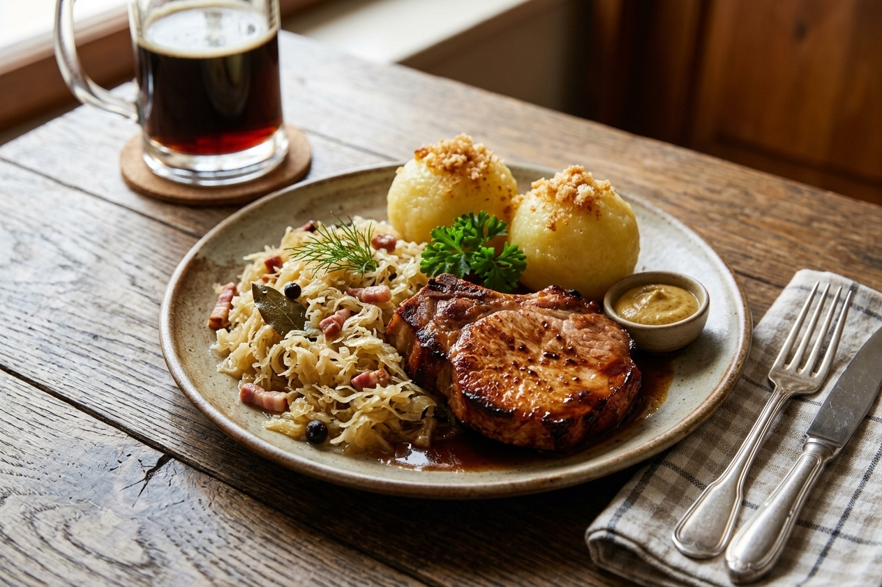 Pork Chop with Sauerkraut and Potato Dumplings