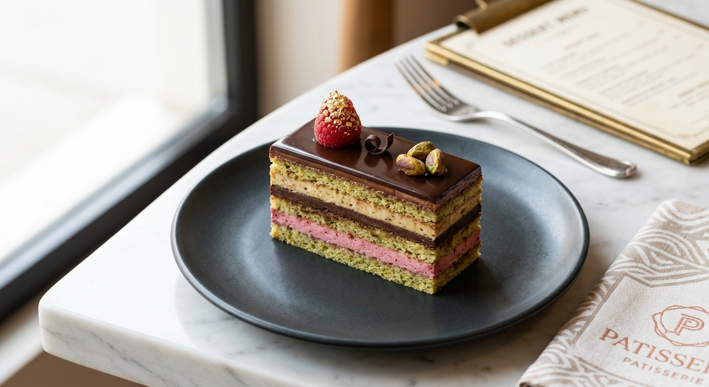 Pistachio, Raspberry & Chocolate Layer Cake