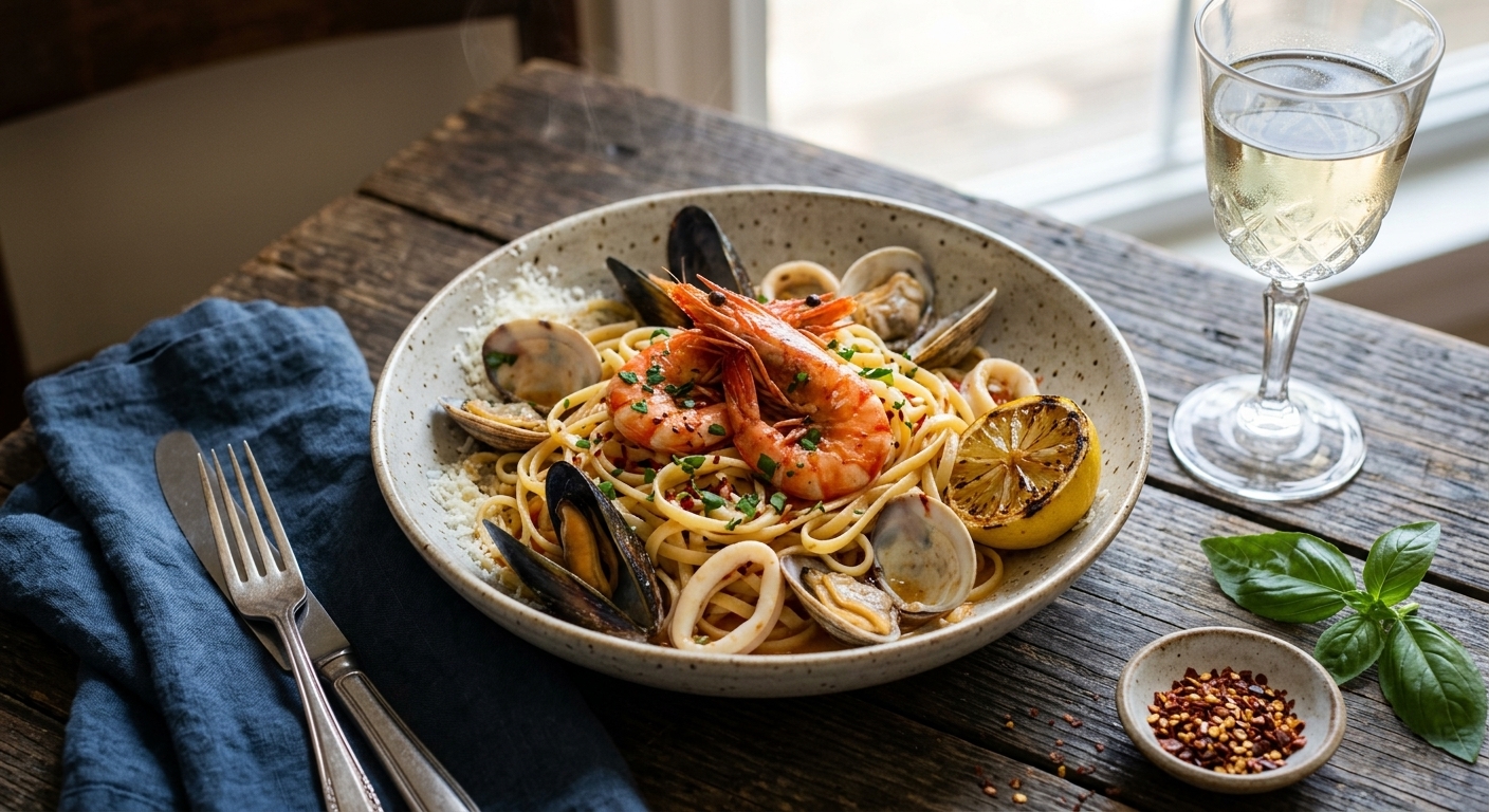Seafood Linguine with White Wine Sauce