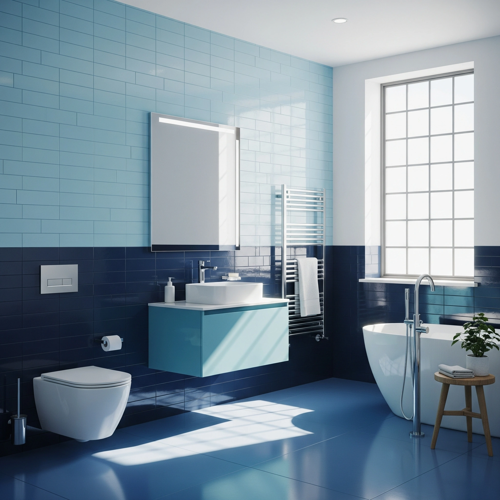 A luxurious, modern bathroom with stylish tiles.