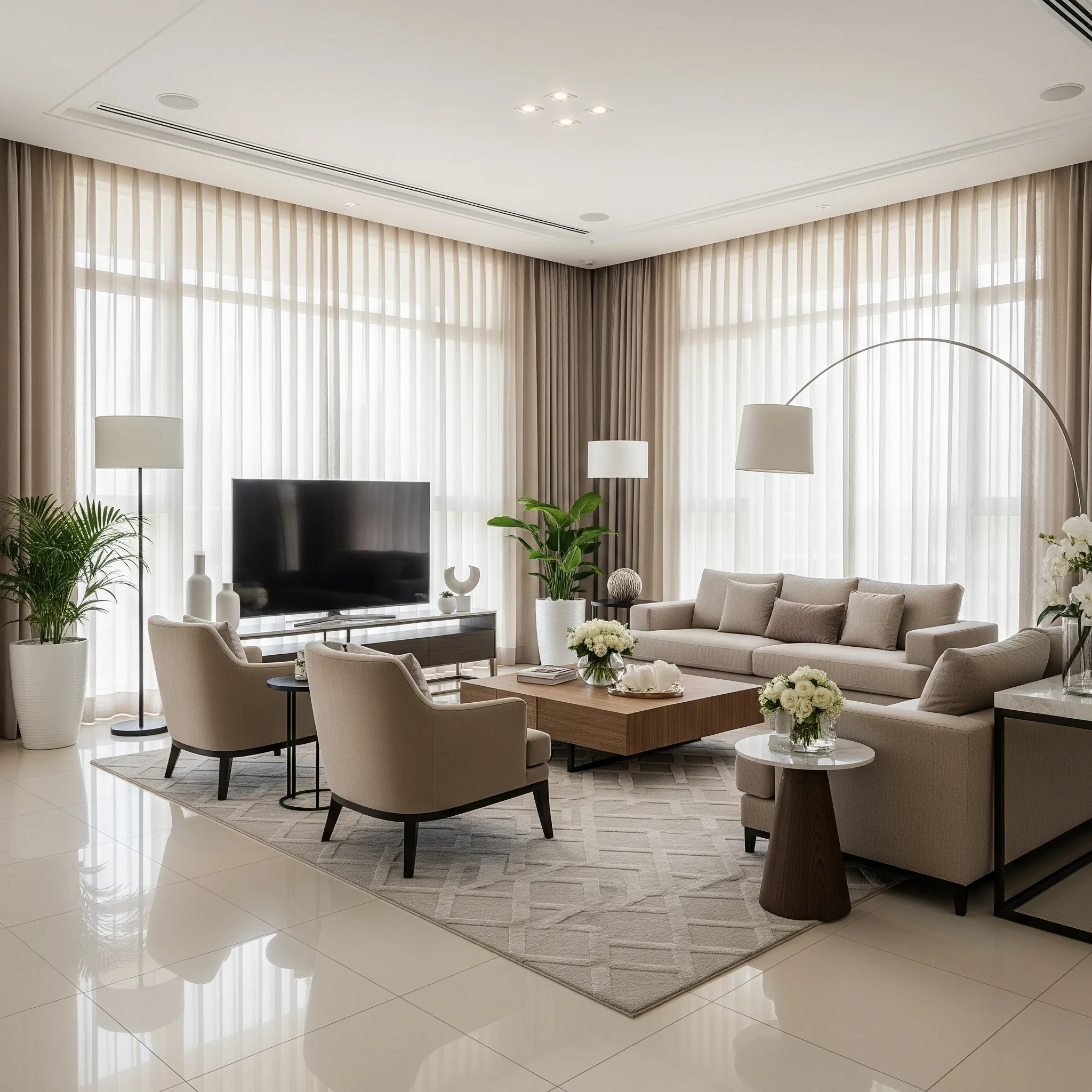 A stylish kitchen with a tiled backsplash.