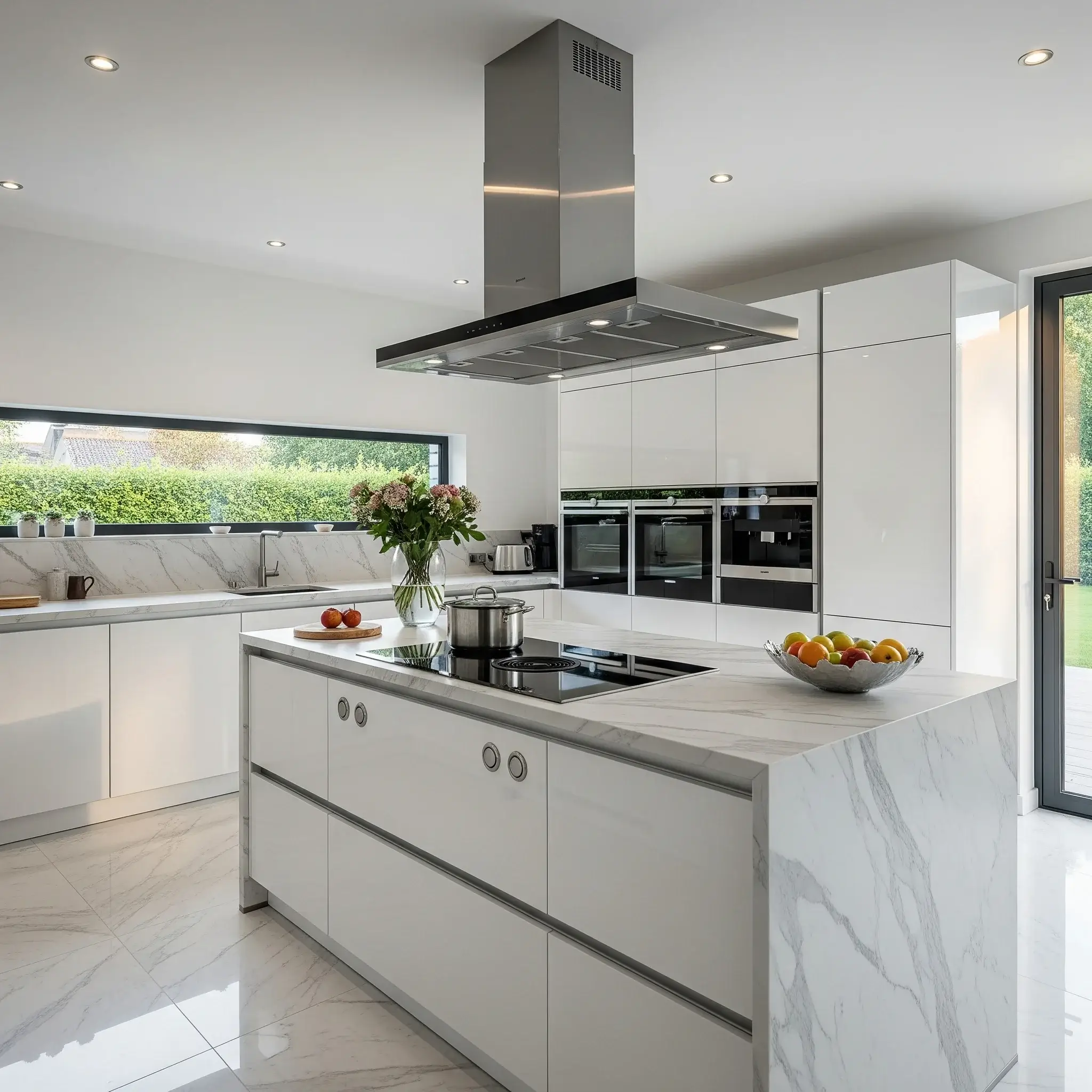 A beautiful living room with elegant floor tiles.