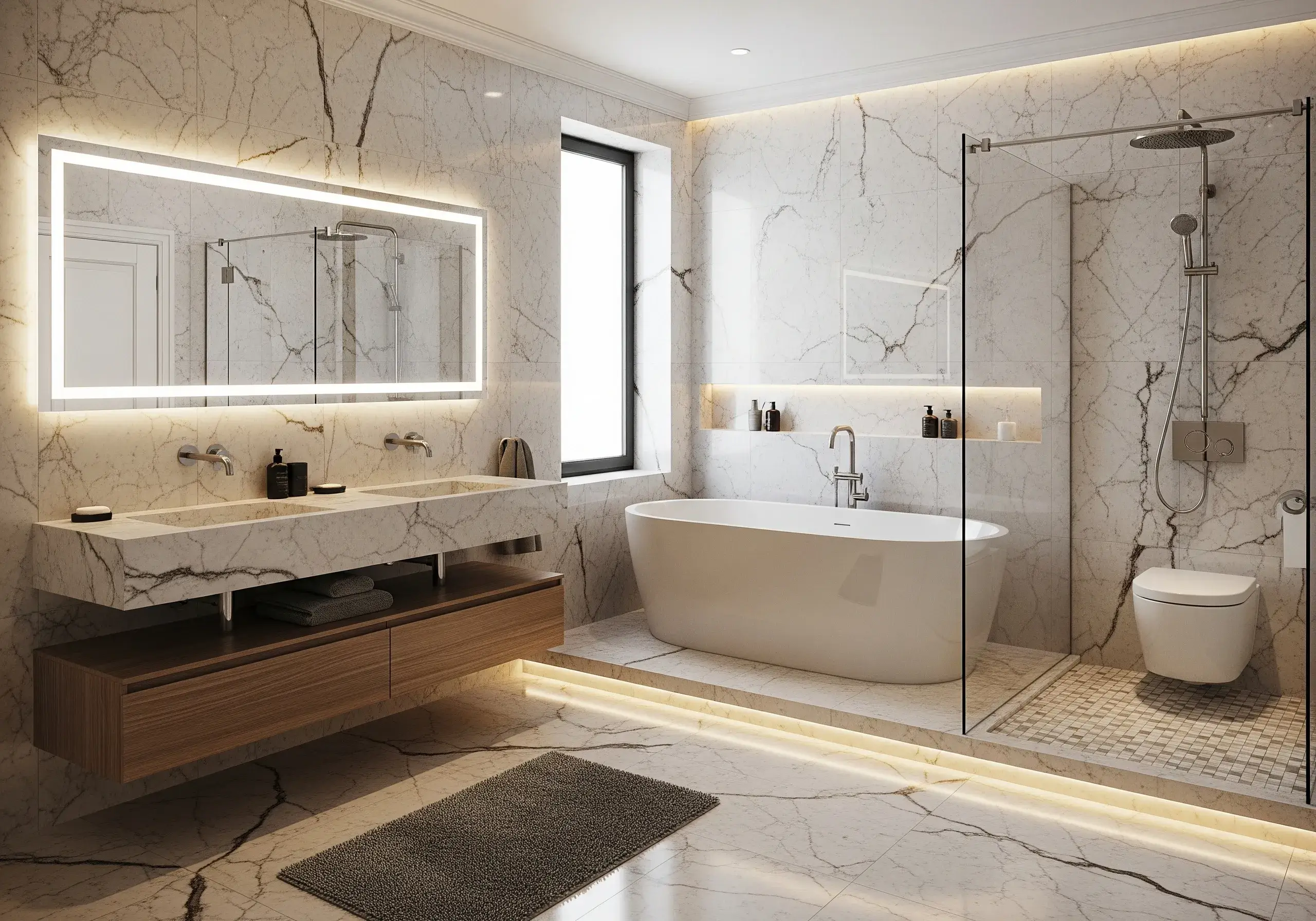 A collection of modern sanitaryware including a sink and toilet.