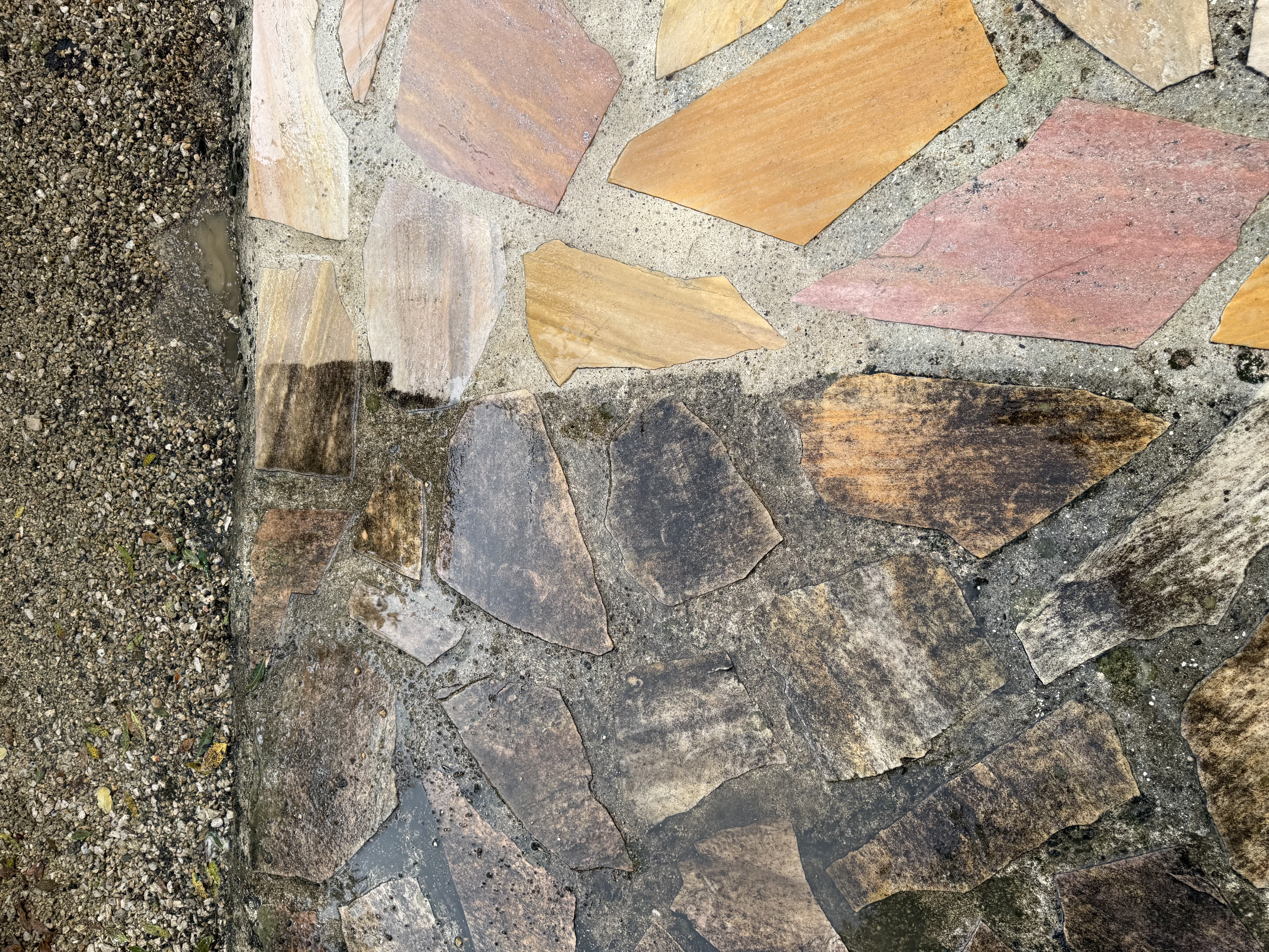 Une terrasse en pavés propre et accueillante