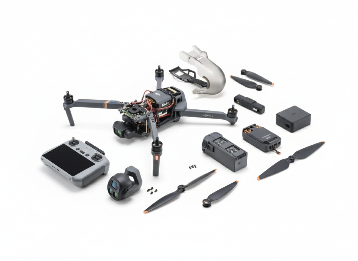 A technician carefully repairing a drone on a workbench.