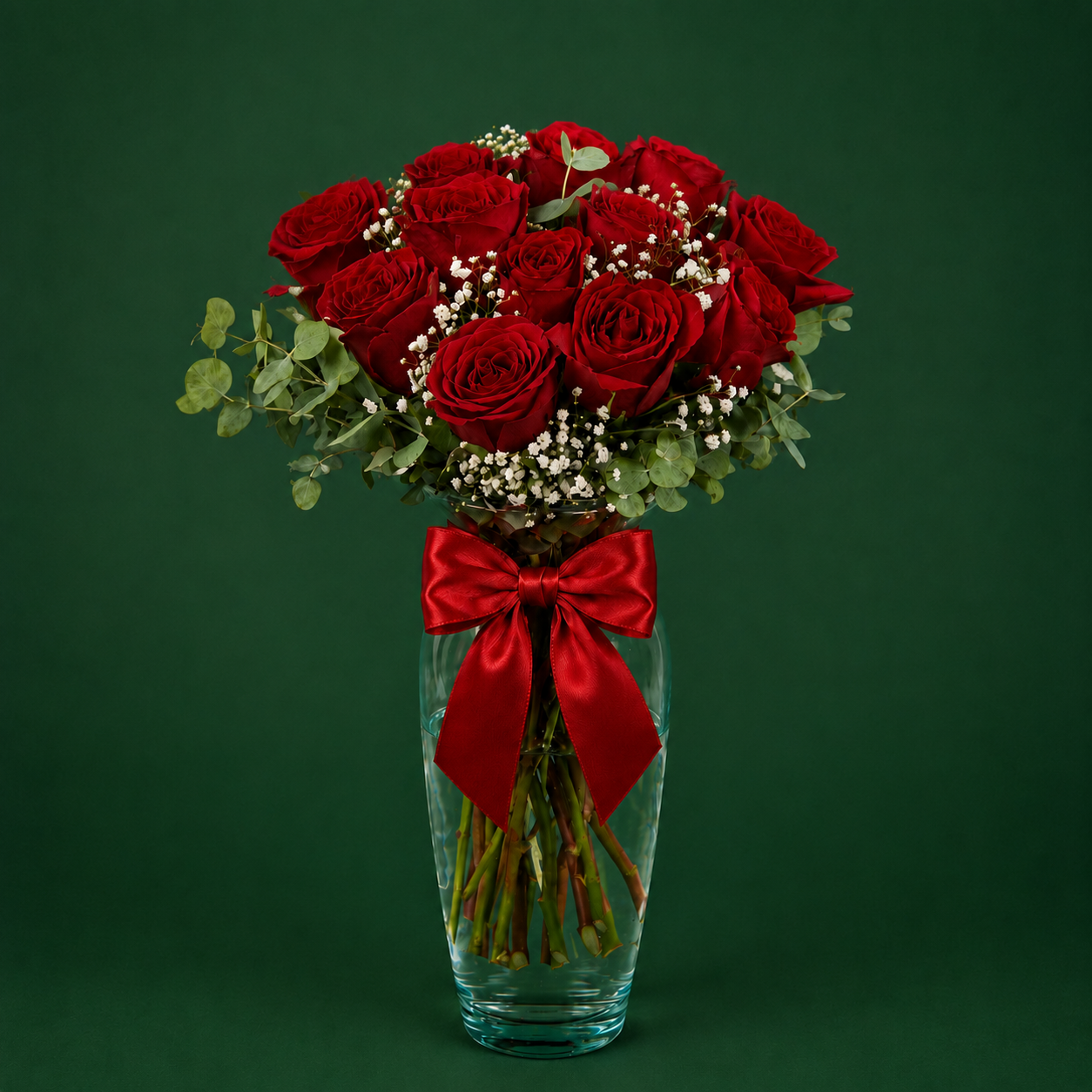 12 Rosas rojas en florero | florerias de mexico | flores a domicilio | enviaflores hoy | aniversario con envío hoy en México