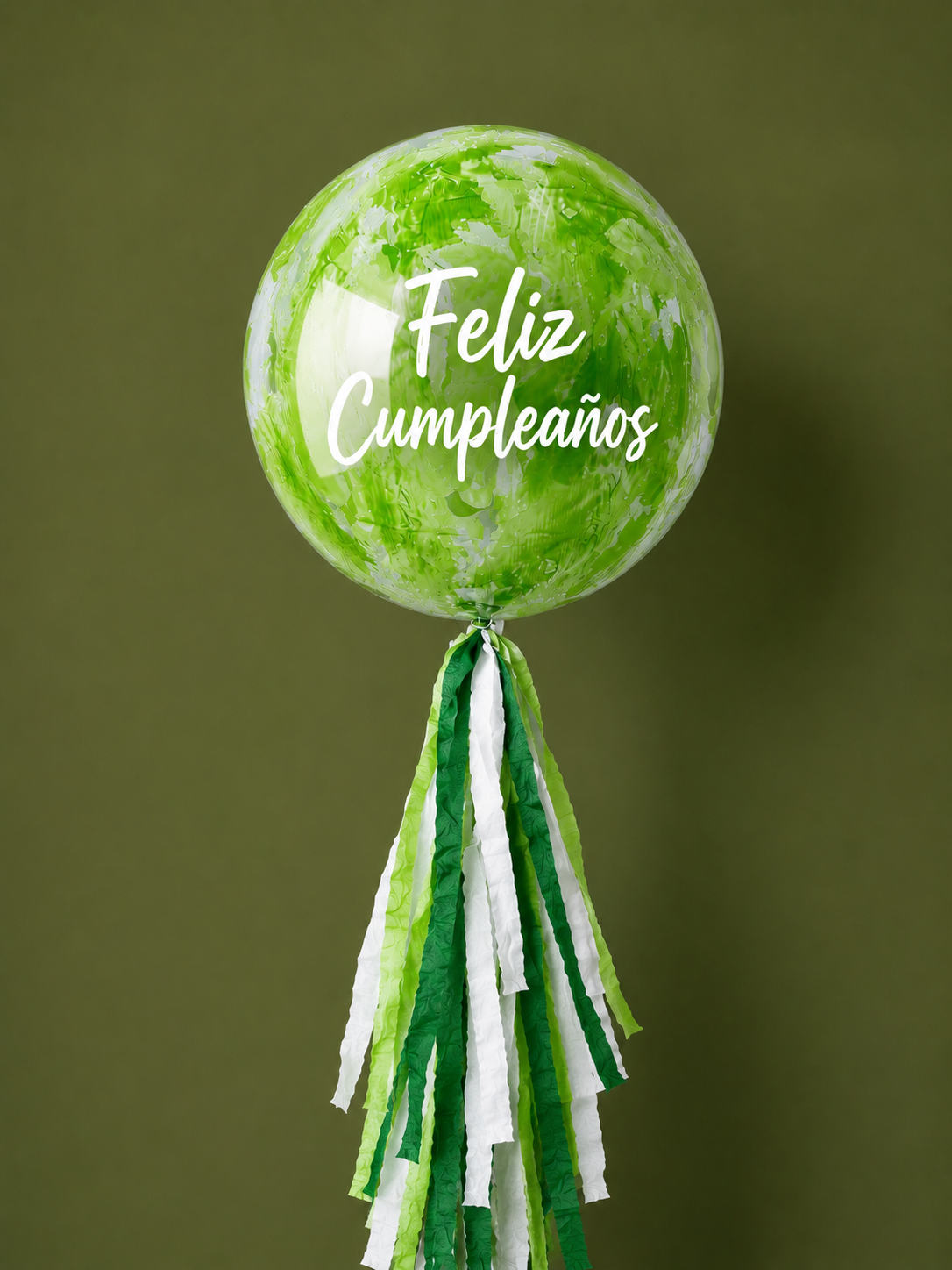 'Happy Birthday' bubble balloon, green and white
