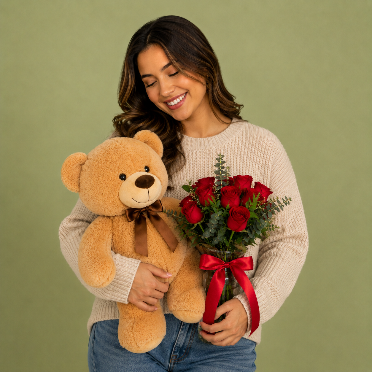 Osito Teddy y Rosas Escarlata