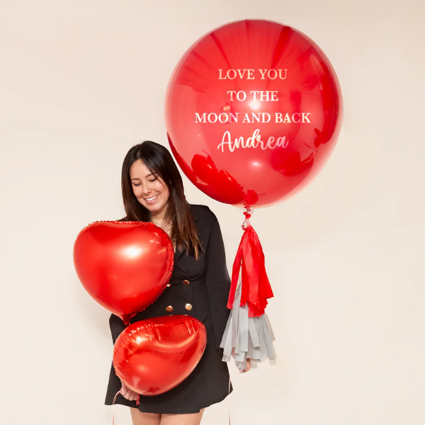 Globo burbuja amor y globos corazón rojo