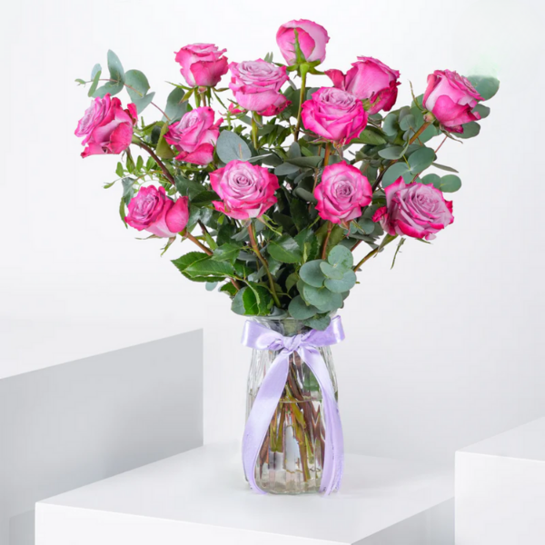 12 purple roses in a vase - Capital Flores with same-day home delivery