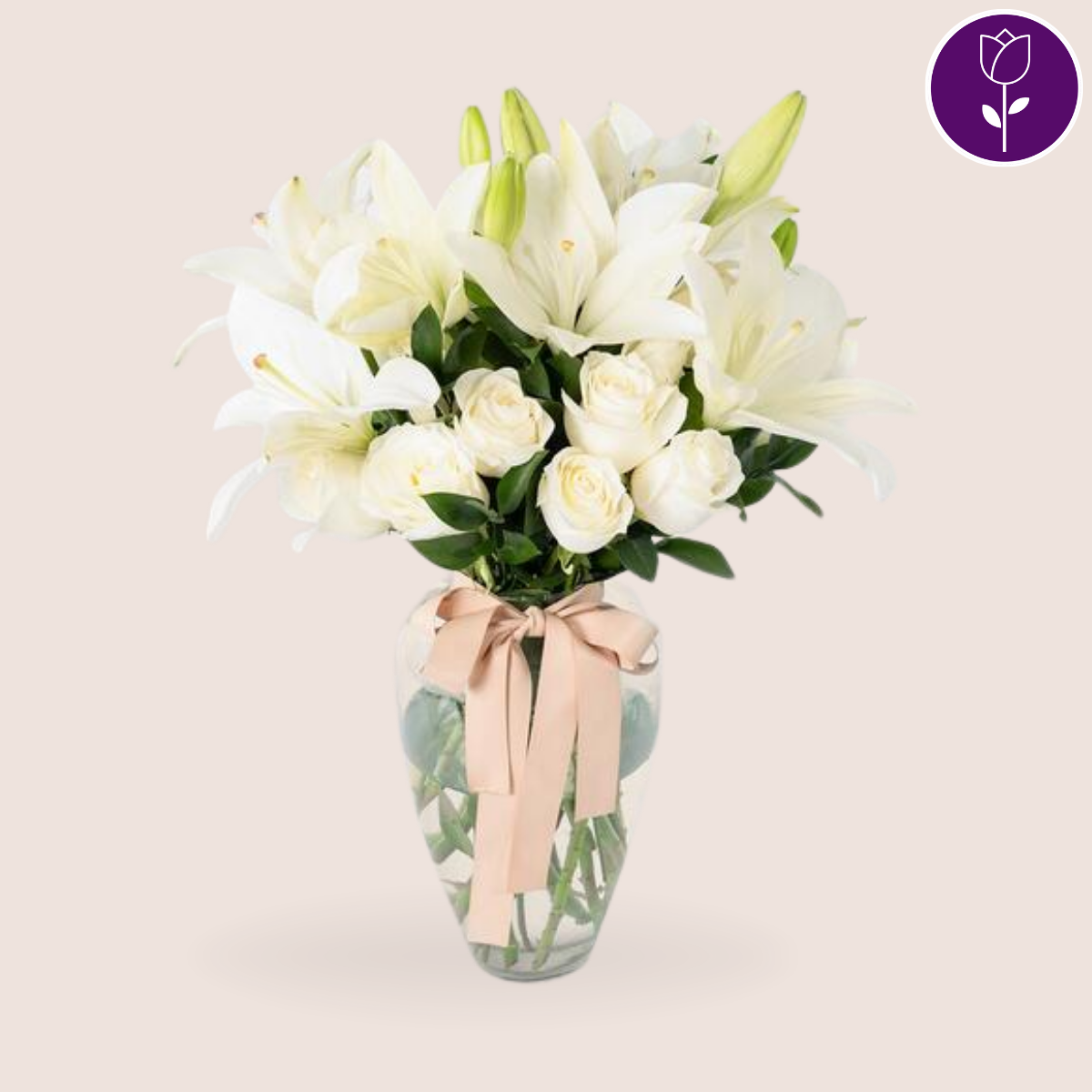 Lirios y Rosas Blancas en florero  - Capital Flores con envío a domicilio hoy