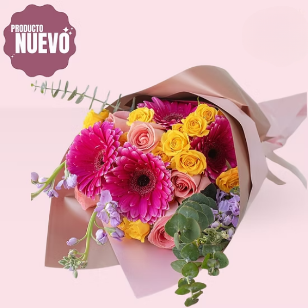Pink gerberas, yellow roses and pinkish roses - Capital Flores with same-day home delivery