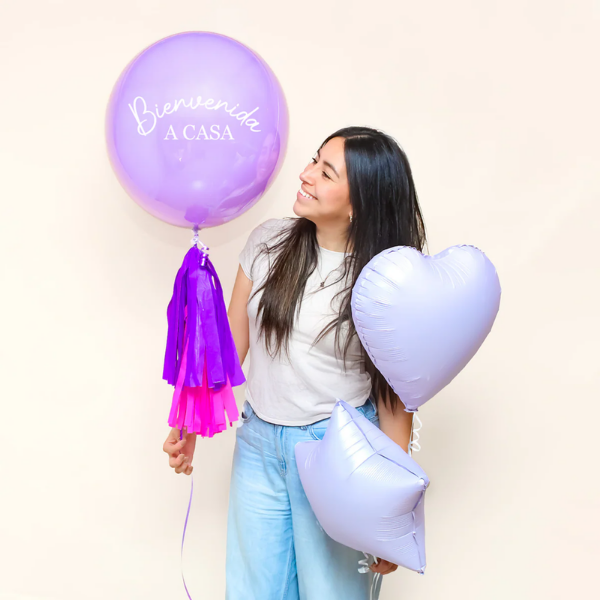 Globo burbuja bienvenida a casa, globos estrella y corazón