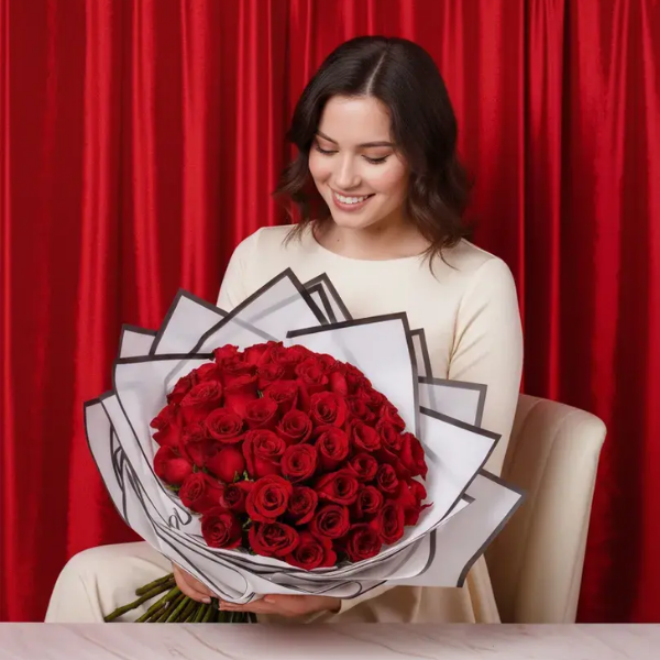 50 rosas rojas en ramo