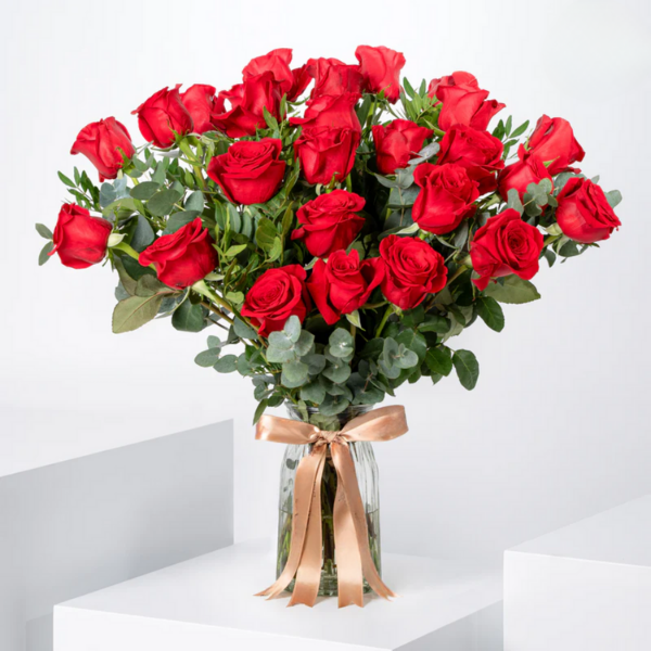 24 Rosas rojas en florero 