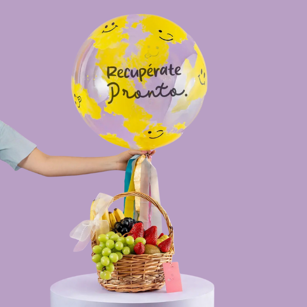 Canasta frutal y globo recupérate pronto