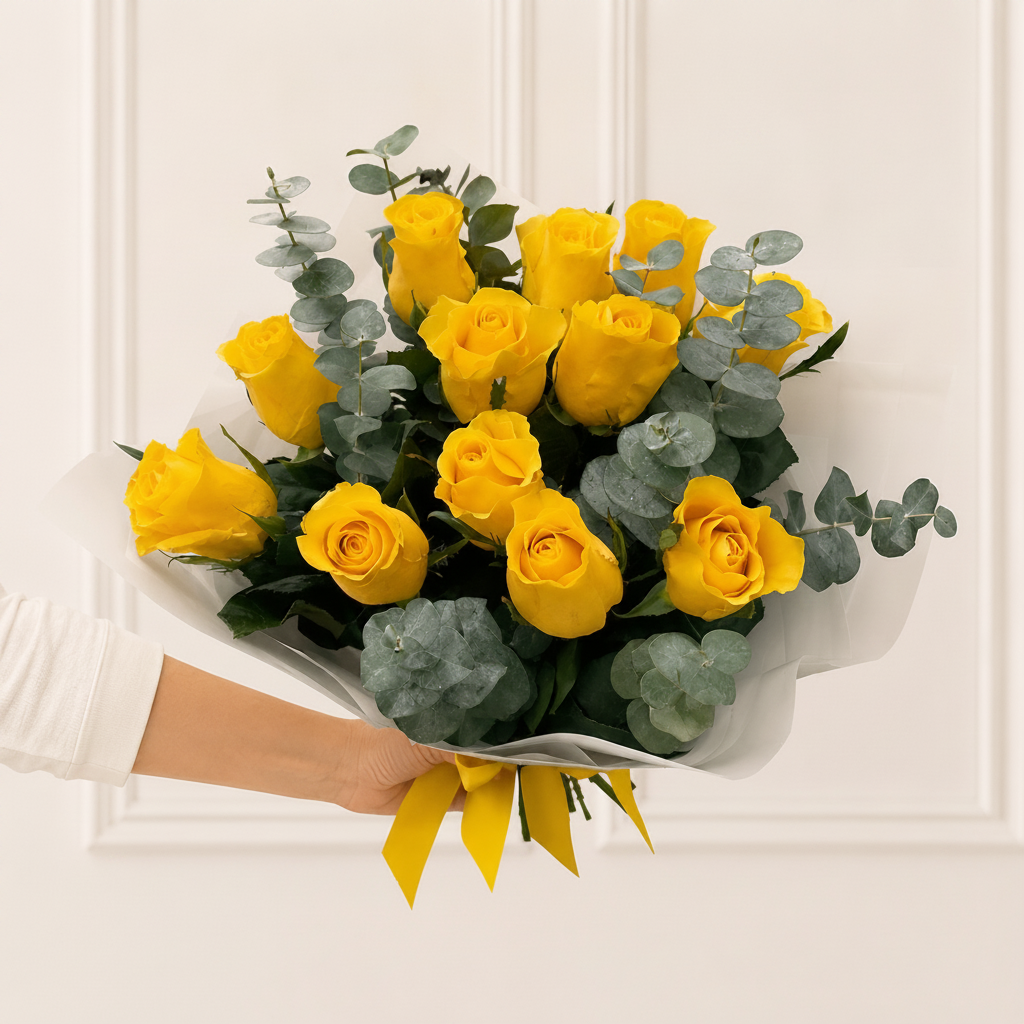 12 rosas amarillas en ramo - Capital Flores con envío a domicilio hoy