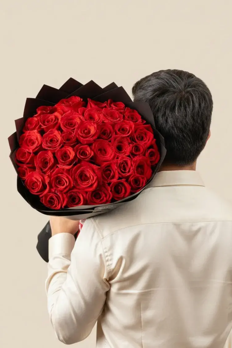 Buchon Bouquet of 50 Red Roses