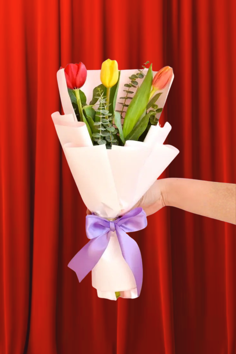 Bouquet of Red, Yellow, and Orange Tulips