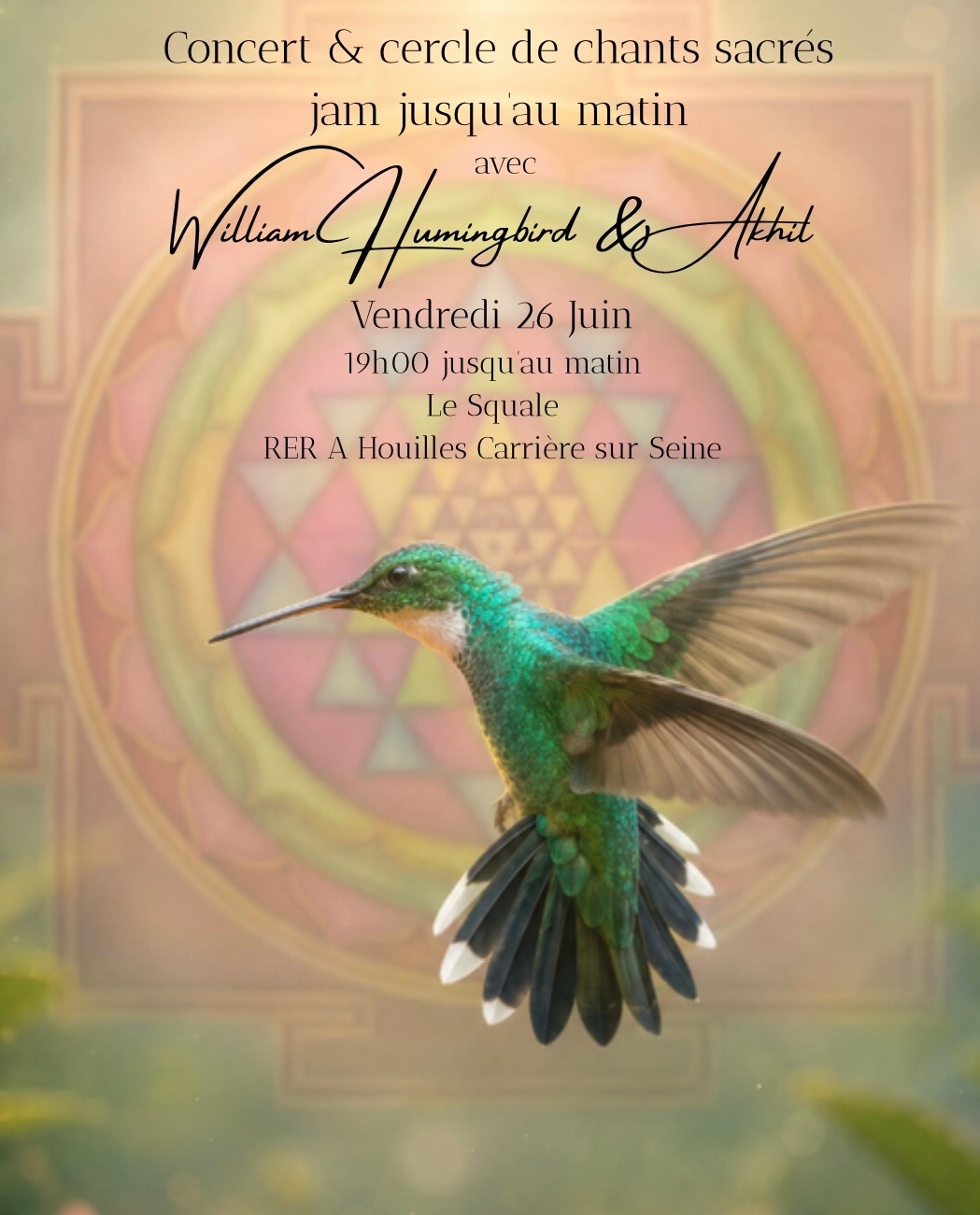 Affiche de l'événement Cercle de Chants Sacrés & Concert + Jam, La Voix des Roses ft. Wahé