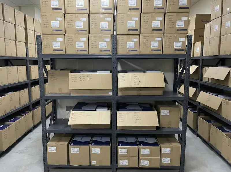 Pack-out room with Blueberry boxes