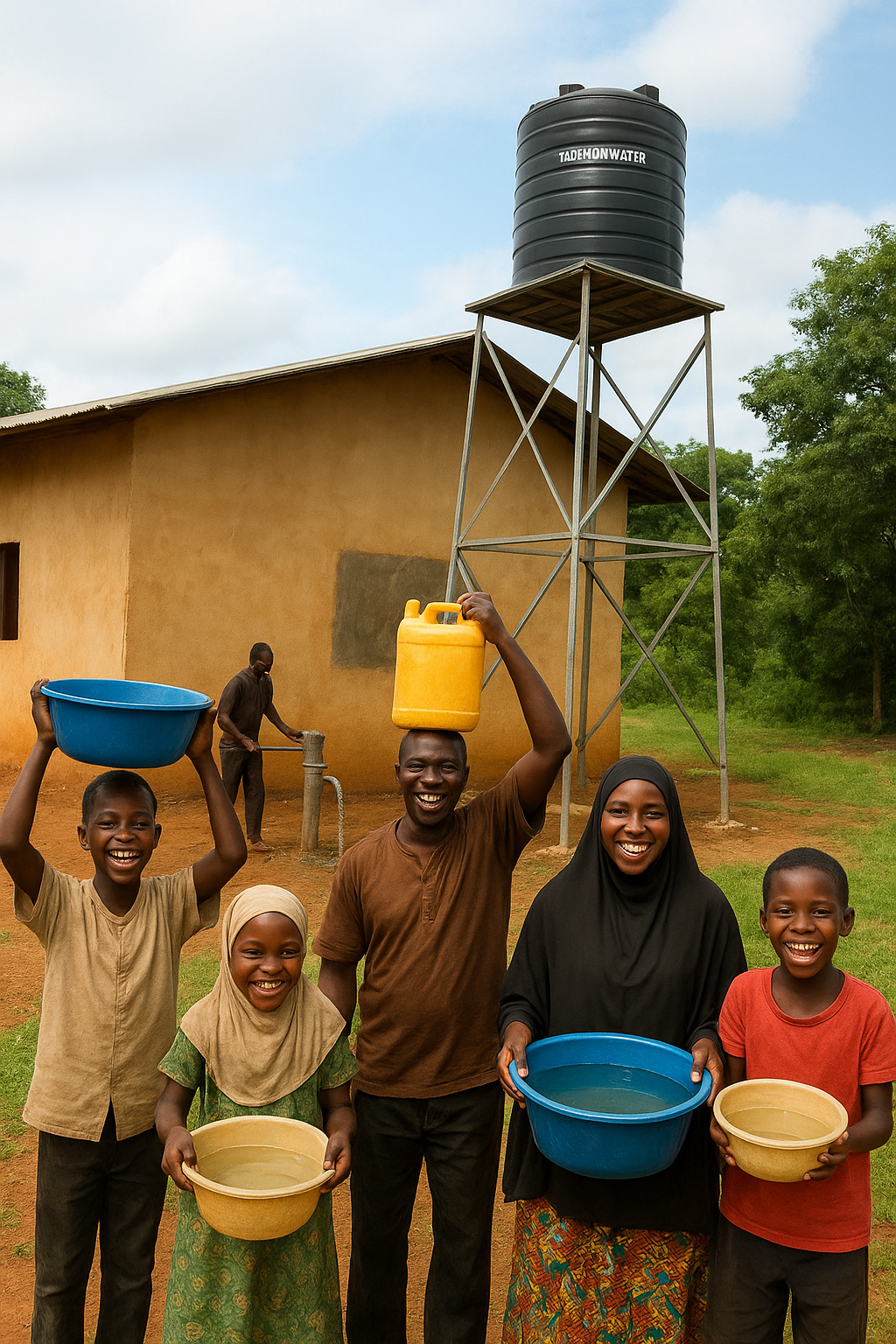 Un château d'eau dans un village.