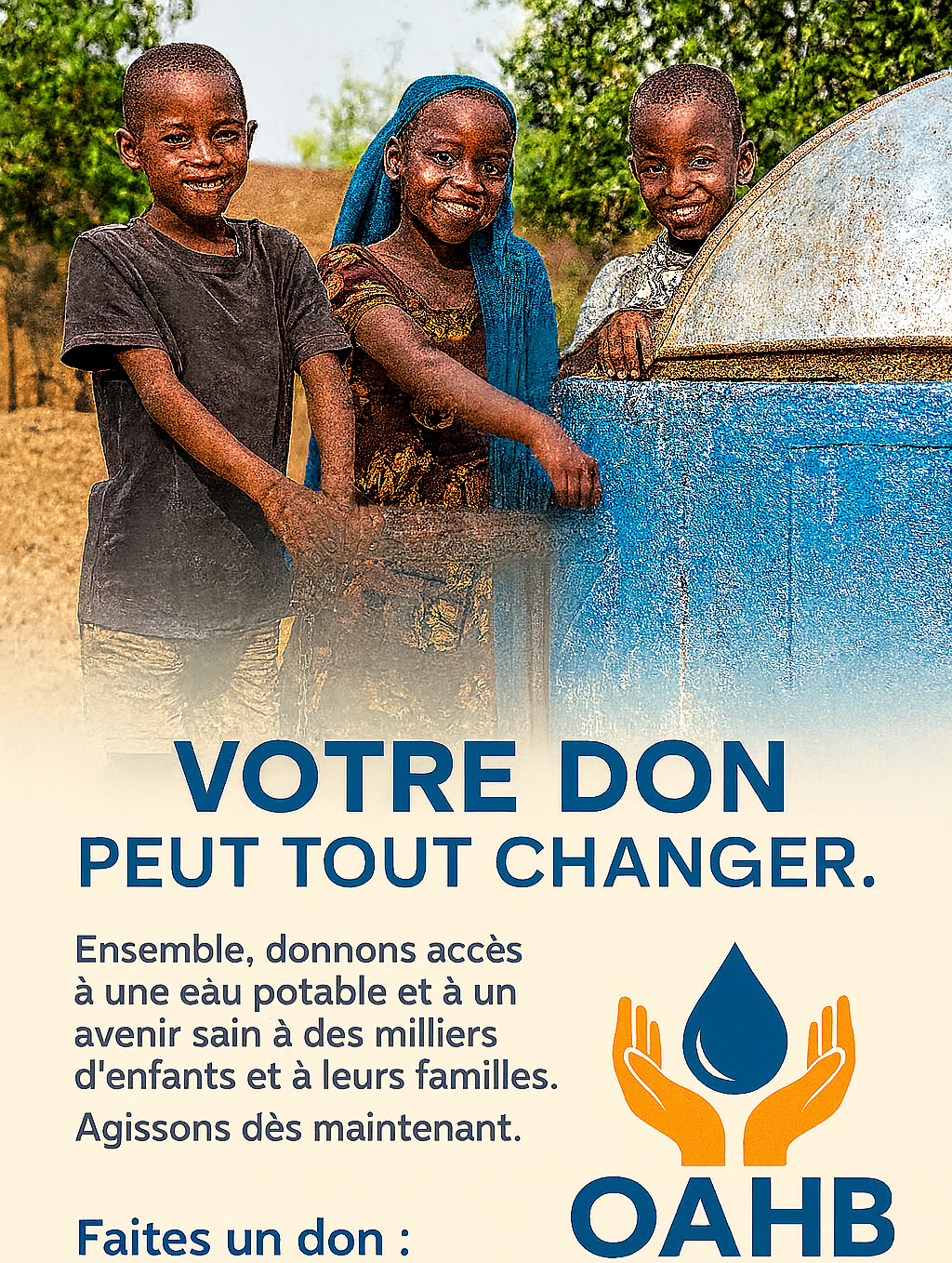 Enfants souriants buvant de l'eau.