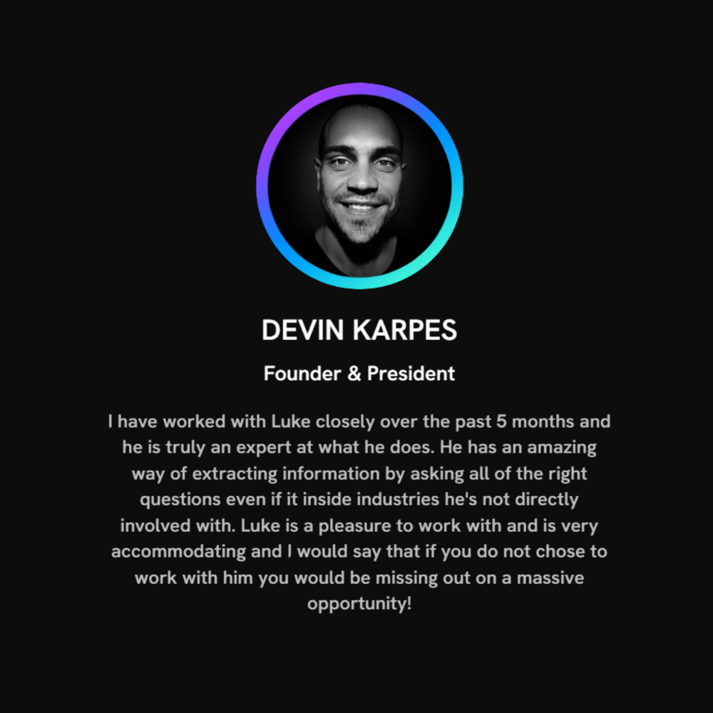 Testimonial from Devin Karpes
