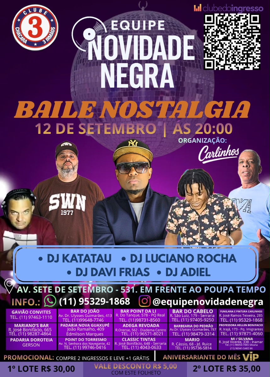 Flyer do evento BAILE NOSTALGIA em São Paulo com Deejay Dj Katatau