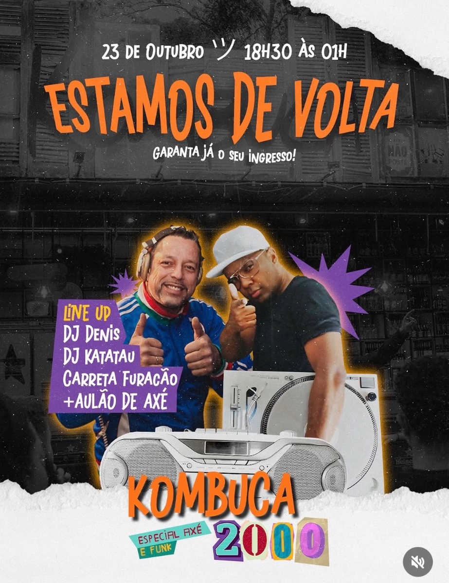 Flyer do evento KOMBUCA 2000 em São Paulo  com Deejay Dj Katatau
